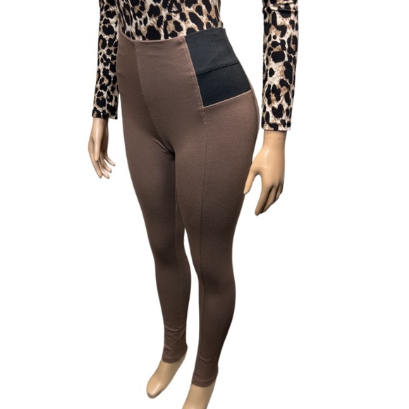 Nina Rossi Casual Ponte Leggings Pants, High Waist Brown Black size S NWOT - Picture 4 of 14